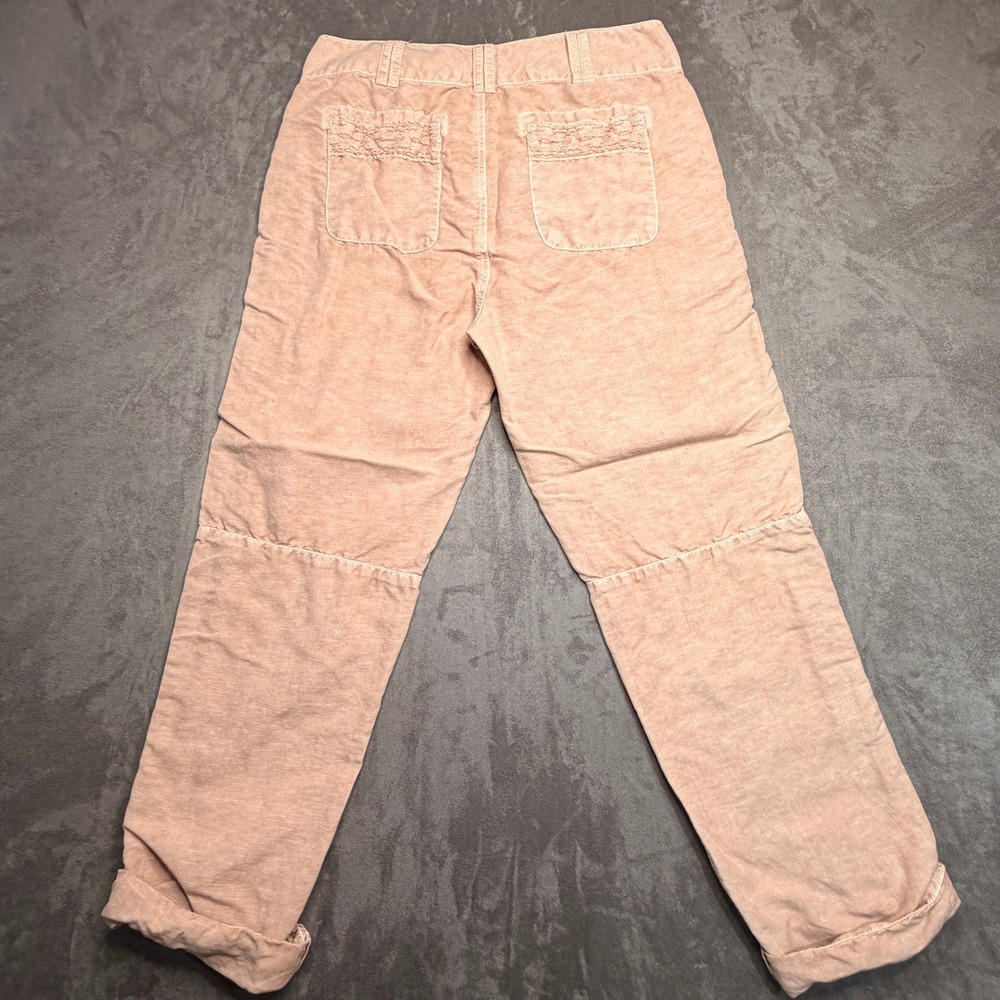 Sundance Linen Cotton Pants Womens 8 Pink Lace Trim Cropped Tapered Boho Patch - Picture 2 of 9